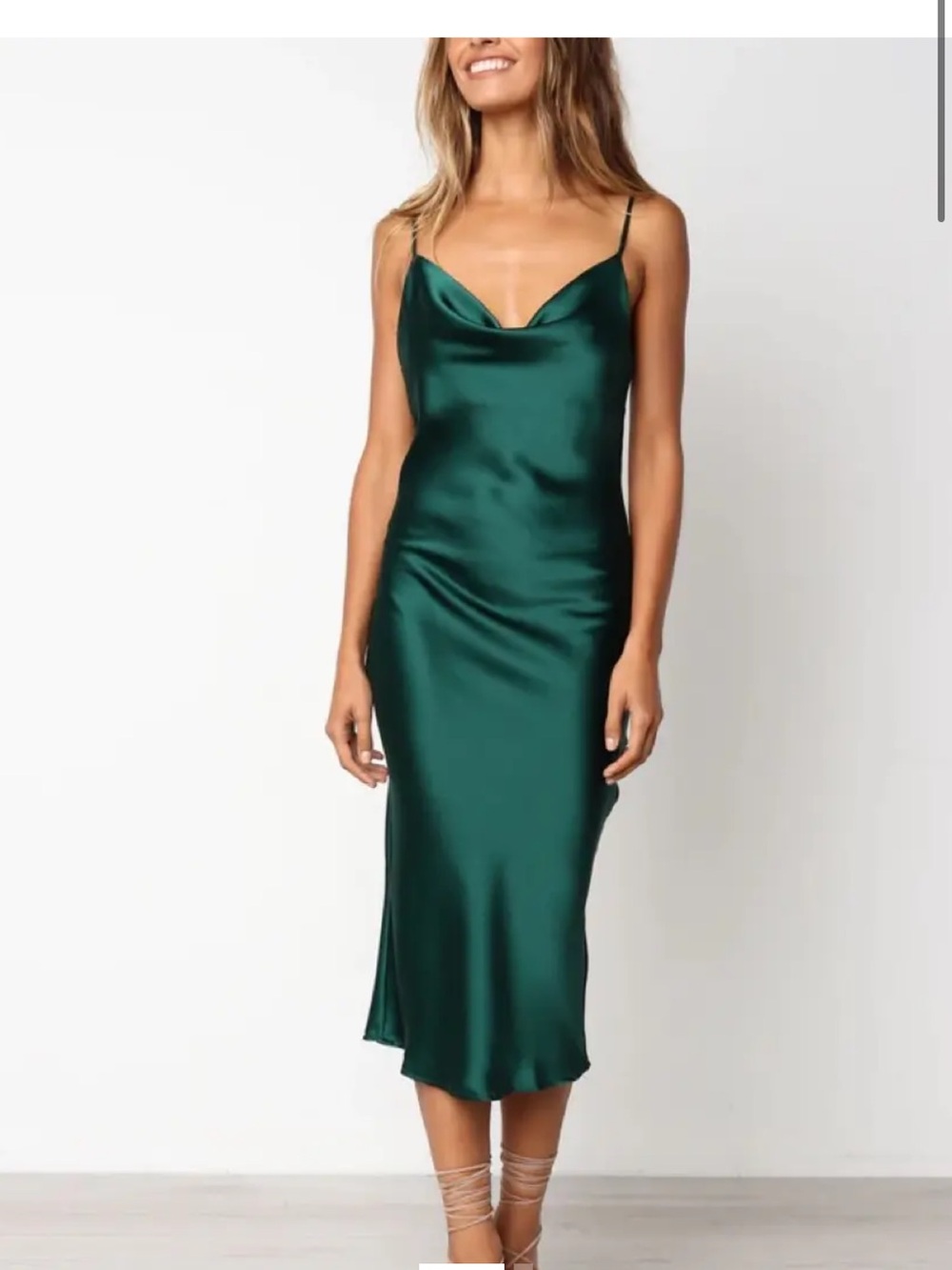 Petal & Pup Cyprus Emerald Green Satin Cowl Neck Midi Slip Dress Sz 14